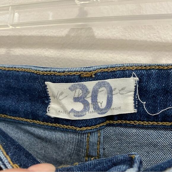 We The Free People | High Rise Dark Wash Raw Hem Skinny Blue Jeans Size 30 - Picture 5 of 13